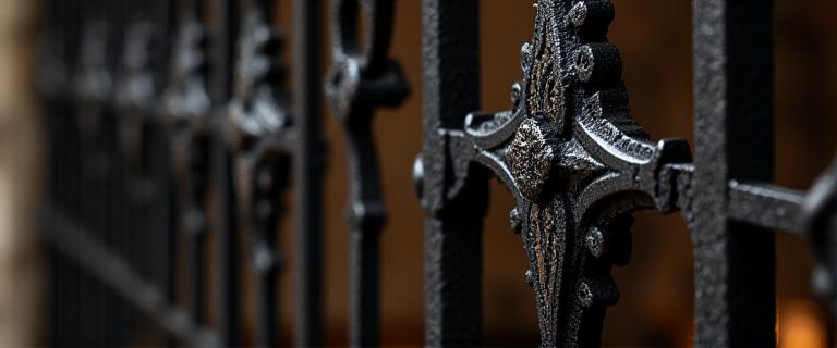 Détail d'une grille d'église ancienne avant et après restauration